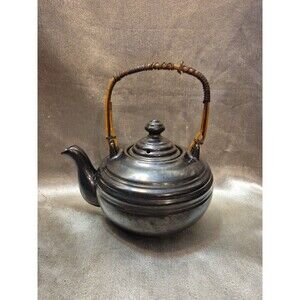 Vintage Japan Ceramic Teapot With Lustre Metallic Finish And Bamboo Handle